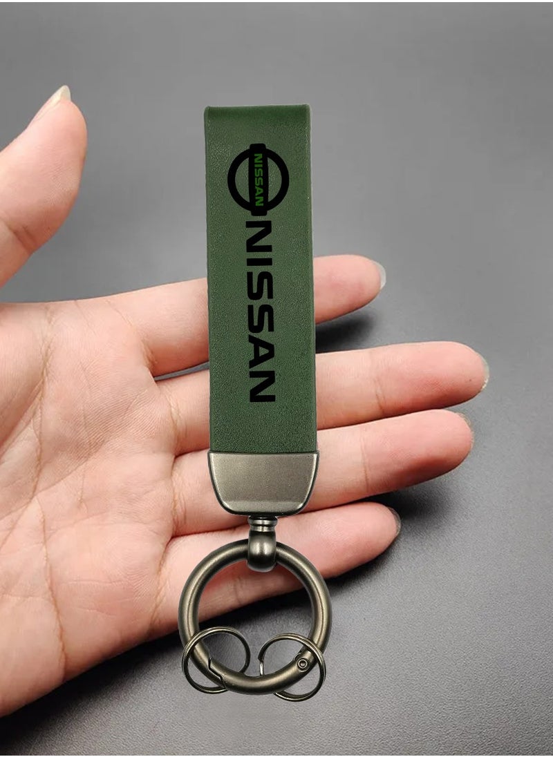 Nissan High Quality Metal & PU Leather Home Key Chain Car Key Chain NISSAN Green  - Image 4