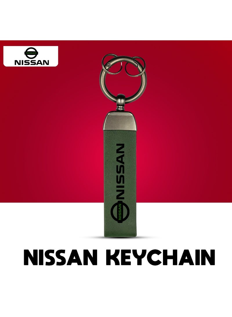 Nissan High Quality Metal & PU Leather Home Key Chain Car Key Chain NISSAN Green  - Image 1