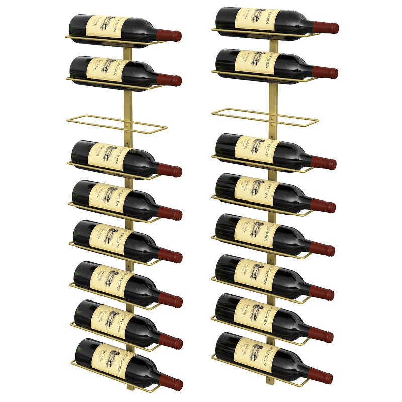 B4Life Gold Wine Rack and Holder Wall Mounted 18 Bottles Metal Hanging Mount Racks for Wall Wine Bottles for Bottles Storage Home Bar Cellar and Kitchen Dining Room Gold 18 Bottle