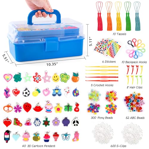 INSCRAFT 17500+ Rubber Loom Bands with 3 Layer Deep Blue Container, 28 Colors, 600 S-Clips, 352 Beads, 40 Cartoon Pendant, Bracelet Making Refill Kit for Kids - Image 2