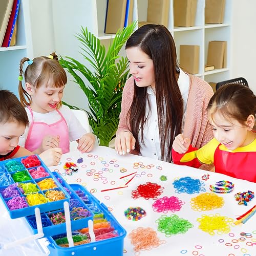 INSCRAFT 17500+ Rubber Loom Bands with 3 Layer Deep Blue Container, 28 Colors, 600 S-Clips, 352 Beads, 40 Cartoon Pendant, Bracelet Making Refill Kit for Kids - Image 5