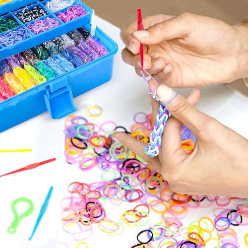 INSCRAFT 17500+ Rubber Loom Bands with 3 Layer Deep Blue Container, 28 Colors, 600 S-Clips, 352 Beads, 40 Cartoon Pendant, Bracelet Making Refill Kit for Kids - Image 4