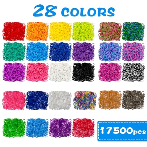 INSCRAFT 17500+ Rubber Loom Bands with 3 Layer Deep Blue Container, 28 Colors, 600 S-Clips, 352 Beads, 40 Cartoon Pendant, Bracelet Making Refill Kit for Kids - Image 3