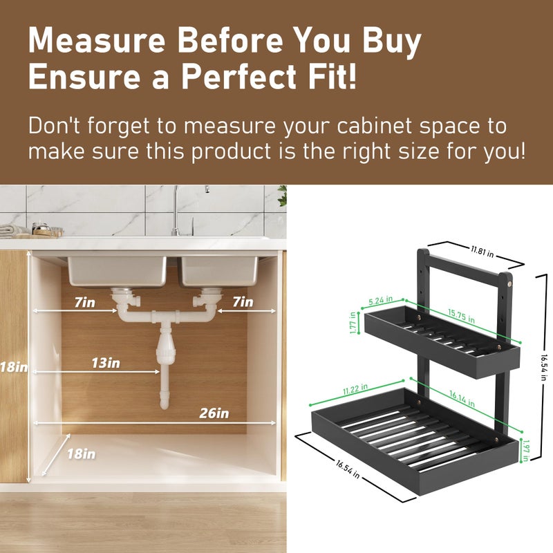 Wisuce Essentials Bamboo Under Sink Organizer and Storage, 2 Tier Pull Out Cabinet Organizer, Slide Out Under Sink Storage Shelf, Undersink Organizers Shelves for Kitchen Bathroom Organization (Black, 2 Packs) - Image 4