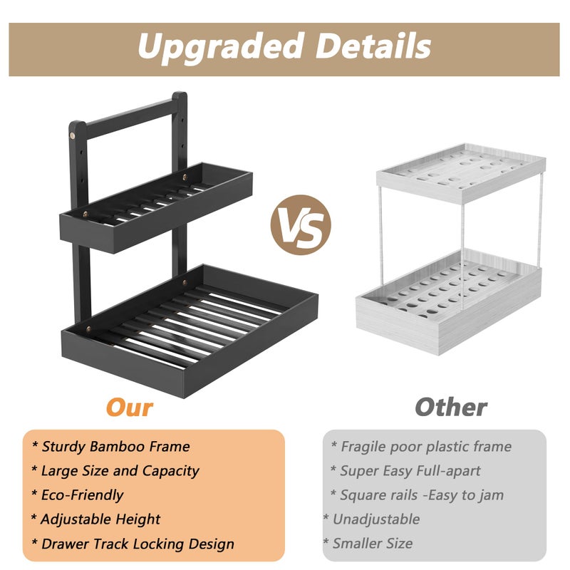 Wisuce Essentials Bamboo Under Sink Organizer and Storage, 2 Tier Pull Out Cabinet Organizer, Slide Out Under Sink Storage Shelf, Undersink Organizers Shelves for Kitchen Bathroom Organization (Black, 2 Packs) - Image 5