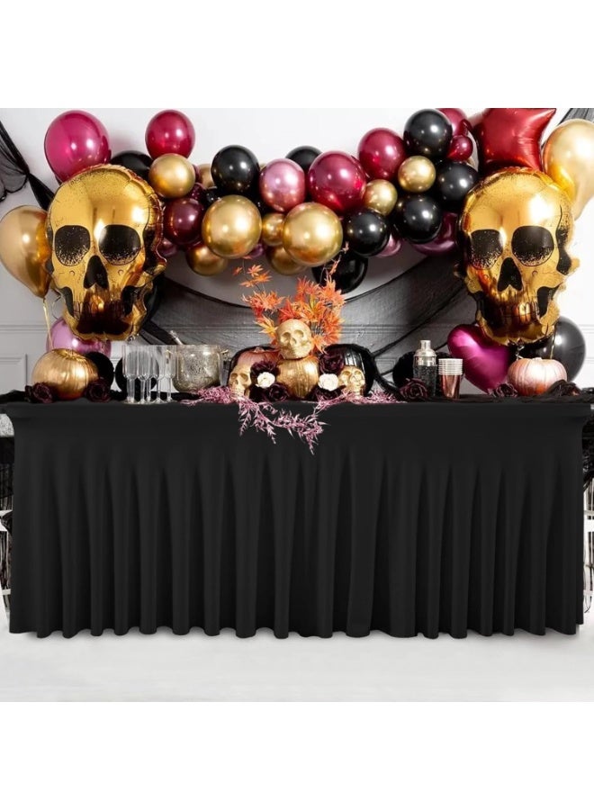 Black Tablecloth for Rectangle Table 6ft Spandex Table Skirt One-Piece Design for Birthday Parties Wedding - Image 1
