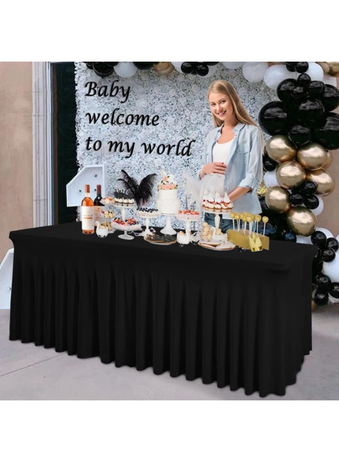 Black Tablecloth for Rectangle Table 6ft Spandex Table Skirt One-Piece Design for Birthday Parties Wedding - Image 3