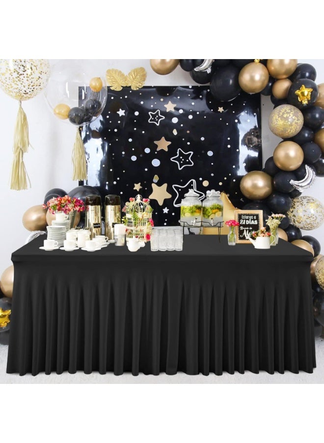Black Tablecloth for Rectangle Table 6ft Spandex Table Skirt One-Piece Design for Birthday Parties Wedding - Image 2