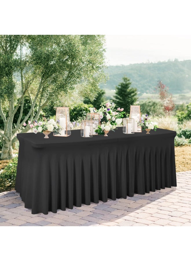 Black Tablecloth for Rectangle Table 6ft Spandex Table Skirt One-Piece Design for Birthday Parties Wedding - Image 4