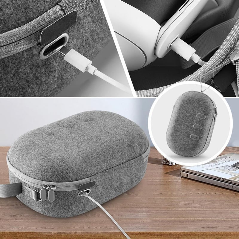 VR Travel Case: Grey Hard Shell, Shock Absorbing, Custom Slots - Charging Port, Dual Zipper, Portable Storage for Meta Quest 3 Gamers Travel & Home Use - Image 2