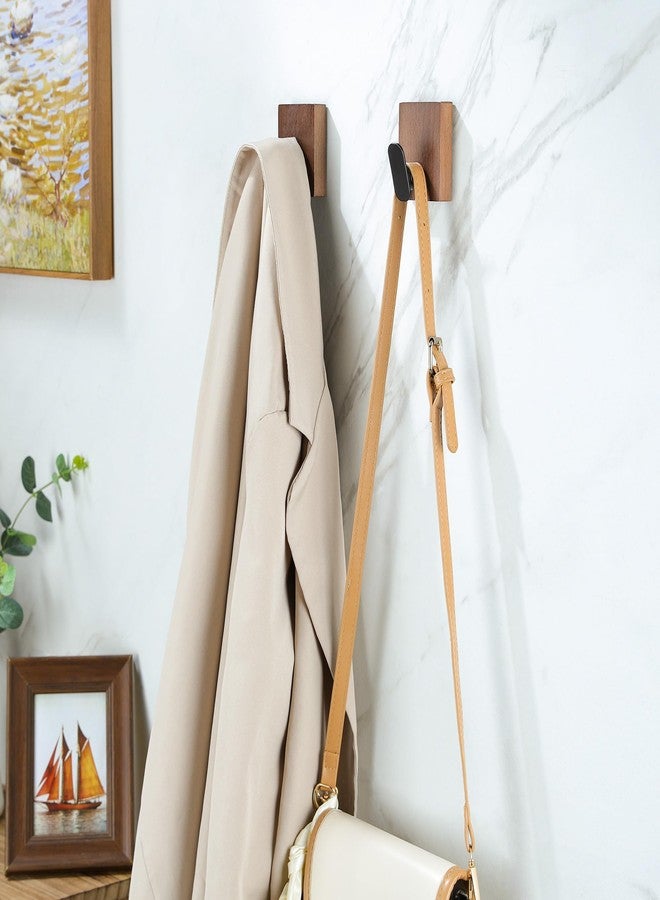 DELITON Adhesive Towel Hooks,Wall Hooks for bathrooms Without Drilling, Wood Wall Hooks for Hanging Robe, Towel, Bag Stick on Farmhouse Bathroom Bedroom Entryway 4 Packs Burned Brown - Image 3