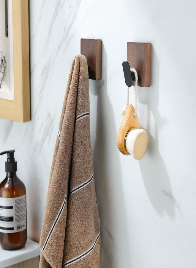 DELITON Adhesive Towel Hooks,Wall Hooks for bathrooms Without Drilling, Wood Wall Hooks for Hanging Robe, Towel, Bag Stick on Farmhouse Bathroom Bedroom Entryway 4 Packs Burned Brown - Image 2