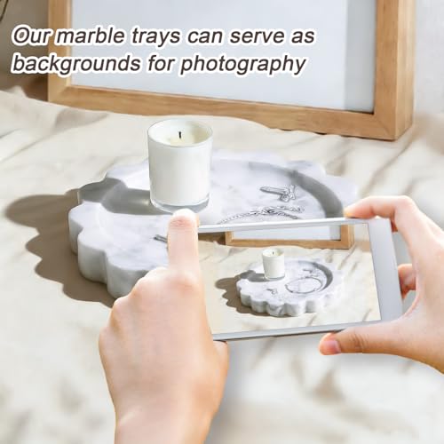 GUBEARE Round Marble Tray with Scalloped Edge Natural Small Marble Tray for Decorative Jewelry Candle Lotion - Image 3