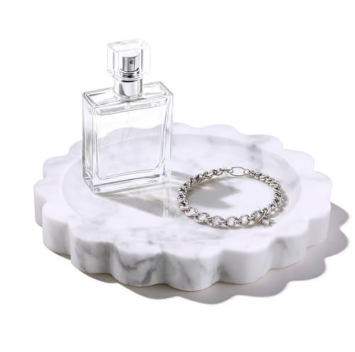 GUBEARE Round Marble Tray with Scalloped Edge Natural Small Marble Tray for Decorative Jewelry Candle Lotion - Image 1