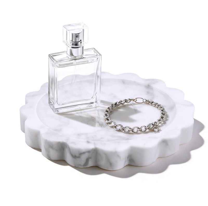 GUBEARE Round Marble Tray with Scalloped Edge Natural Small Marble Tray for Decorative Jewelry Candle Lotion - Image 2