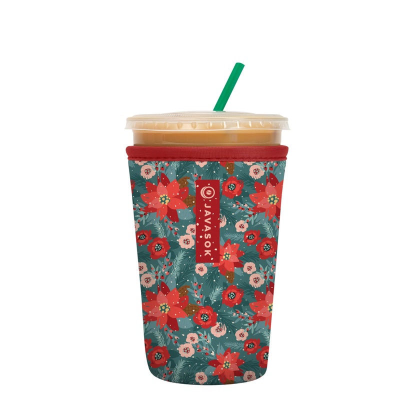 Sok It Java Sok Iced Coffee & Cold Soda Insulated Neoprene Cup Sleeve (Pastel Poinsettias  Medium: 22-28oz) - Image 1