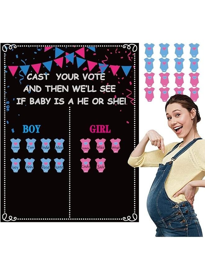 Arabest Baby Gender Reveal Voting Board,Party Kit with Decorations,Reusable,Durable Chalkboard Design,28 Pink,28 Blue Stickers - Image 3