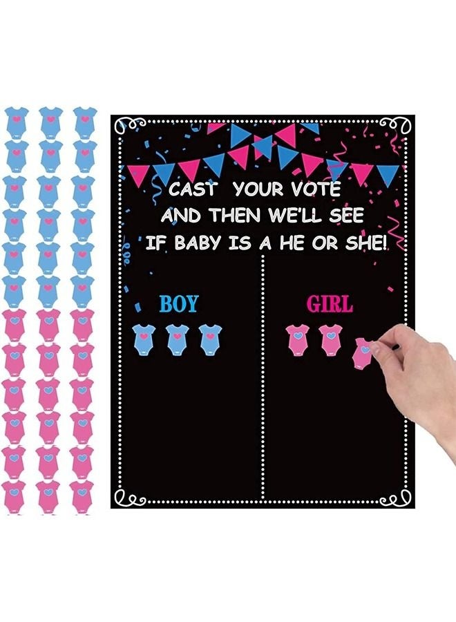 Arabest Baby Gender Reveal Voting Board,Party Kit with Decorations,Reusable,Durable Chalkboard Design,28 Pink,28 Blue Stickers - Image 1