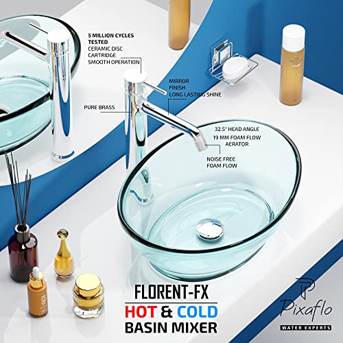 Pixaflo Brass Extended Hot & Cold Single Lever Basin Mixer Tall Boy with 24 inches Long Braided Hoses, Chrome (Florent) - Image 2