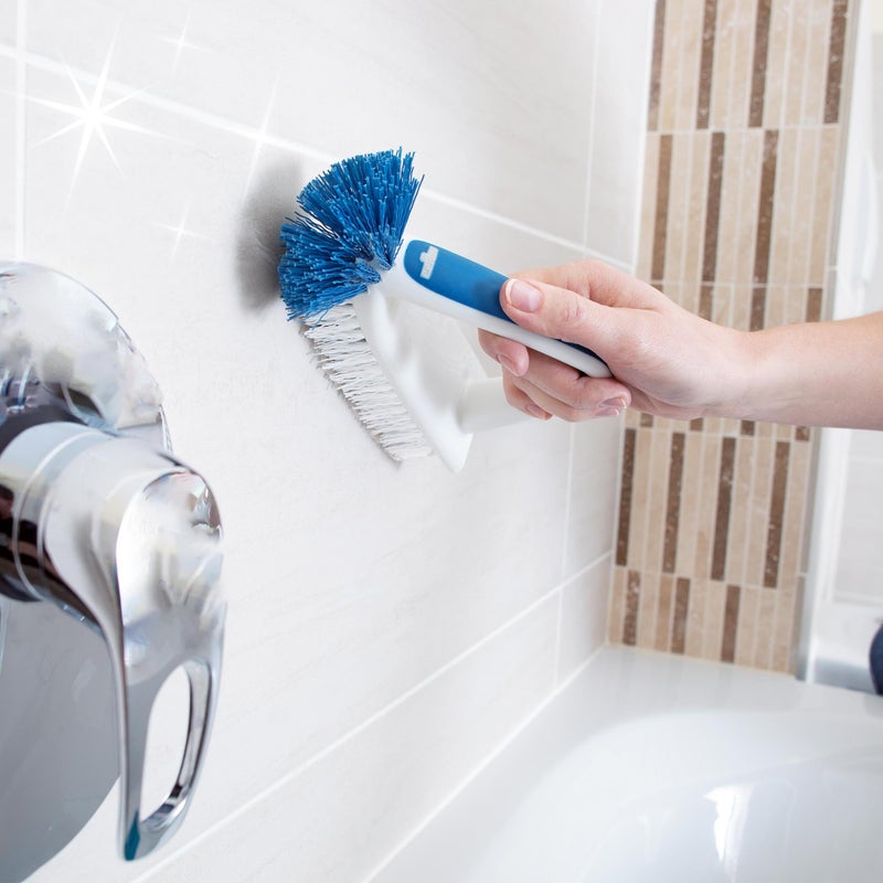 Unger 2-in-1 Bath and Tile Scrubber Brush Tool, Crevice Cleaning Supplies, Dishwasher Safe, Rounded Bristles for Bathroom Scrubbing, Great for Tile, Bathtubs, and Showers - Image 2