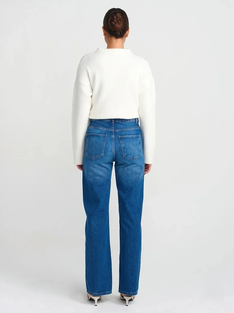 ديلفين Dilvin High-Waist Straight-Leg Cotton Jeans
