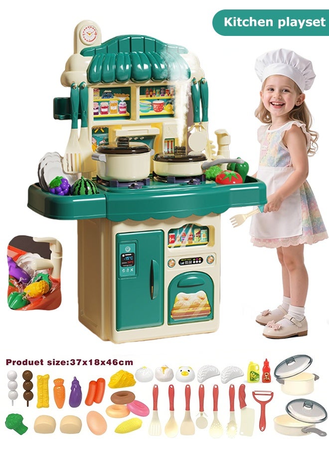 مجموعة ألعاب مطبخ للأطفال، مجموعة ألعاب مطبخ تظاهرية مع بخاخ وحوض للعب، ألعاب طبخ داخلية وخارجية تتضمن لعبة موقد وإكسسوارات طعام تظاهرية، مجموعة ألعاب مطبخ صغيرة للأطفال من سن 3 إلى 8 سنوات، لون أخضر - Image 1