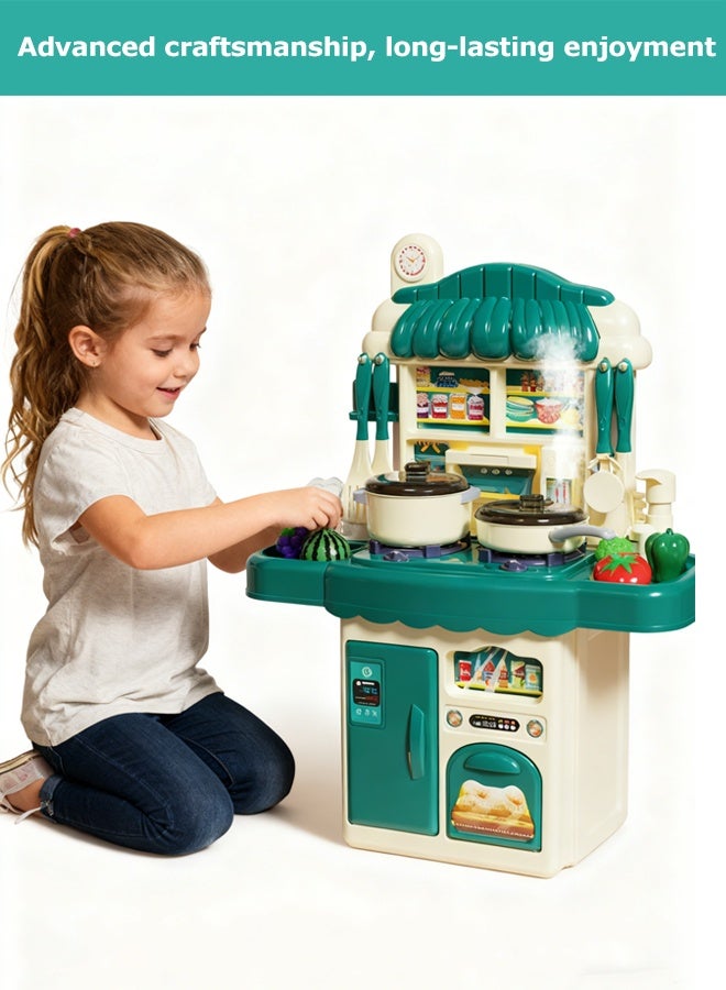 مجموعة ألعاب مطبخ للأطفال، مجموعة ألعاب مطبخ تظاهرية مع بخاخ وحوض للعب، ألعاب طبخ داخلية وخارجية تتضمن لعبة موقد وإكسسوارات طعام تظاهرية، مجموعة ألعاب مطبخ صغيرة للأطفال من سن 3 إلى 8 سنوات، لون أخضر - Image 3