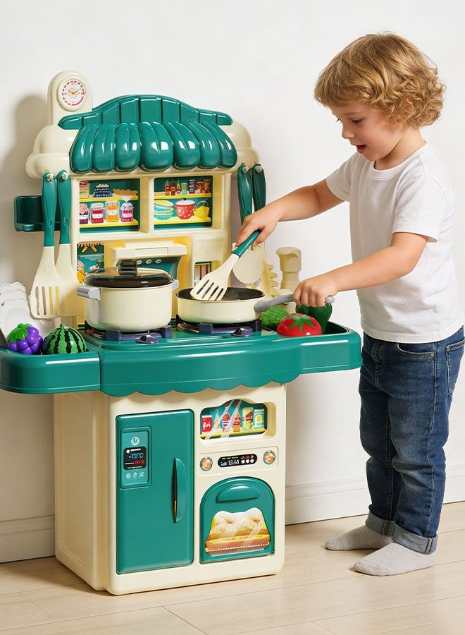 Kids Kitchen Playset,Pretend Kitchen Toy Set with Spray and Play Sink ,Indoor Outdoor Play Cooking Toys Include Stove Toy Pretend Play Food Accessories,Toddler Mini Kitchen Toy Set for Kids ages 3-8 Boys Girls, Green - Image 3
