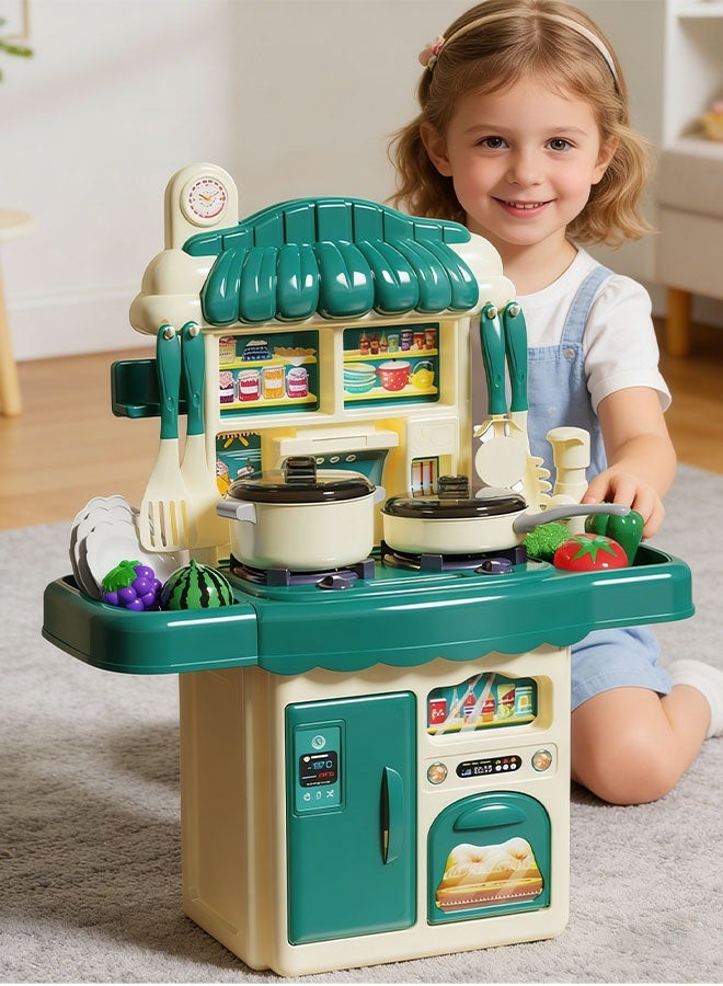 Kids Kitchen Playset,Pretend Kitchen Toy Set with Spray and Play Sink ,Indoor Outdoor Play Cooking Toys Include Stove Toy Pretend Play Food Accessories,Toddler Mini Kitchen Toy Set for Kids ages 3-8 Boys Girls, Green - Image 4