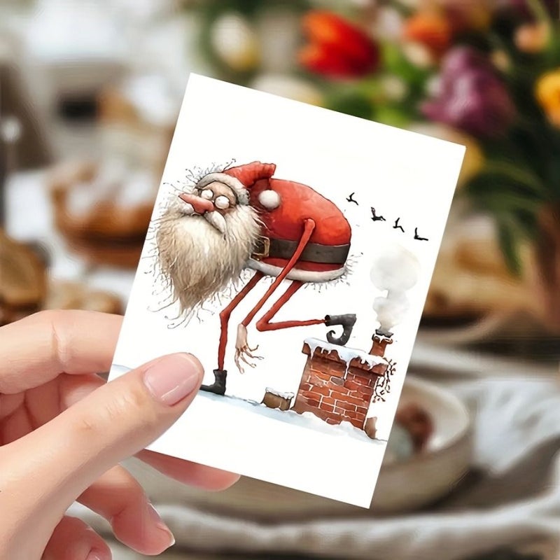 6 بطاقات تهنئة عيد ميلاد سانتا قديمة مضحكة مع أظرف - Image 4
