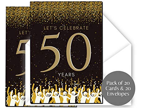 Elcer 50th Birthday Party Invitations| 50 Years | Happy 50 Anniversary | Black and Gold | Confetti Streamers Party Invitations | Fill In Style | 20 Count with Envelopes | Surprise Party (Black) - Image 2