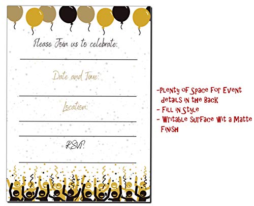 Elcer 50th Birthday Party Invitations| 50 Years | Happy 50 Anniversary | Black and Gold | Confetti Streamers Party Invitations | Fill In Style | 20 Count with Envelopes | Surprise Party (Black) - Image 5