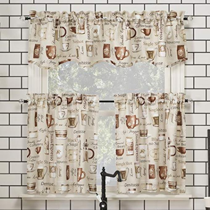 No. 918 Bristol Coffee Shop Semi-Sheer Rod Pocket Kitchen Curtain Valance and Tiers Set, 54" x 24", Ivory Off-White - Image 1