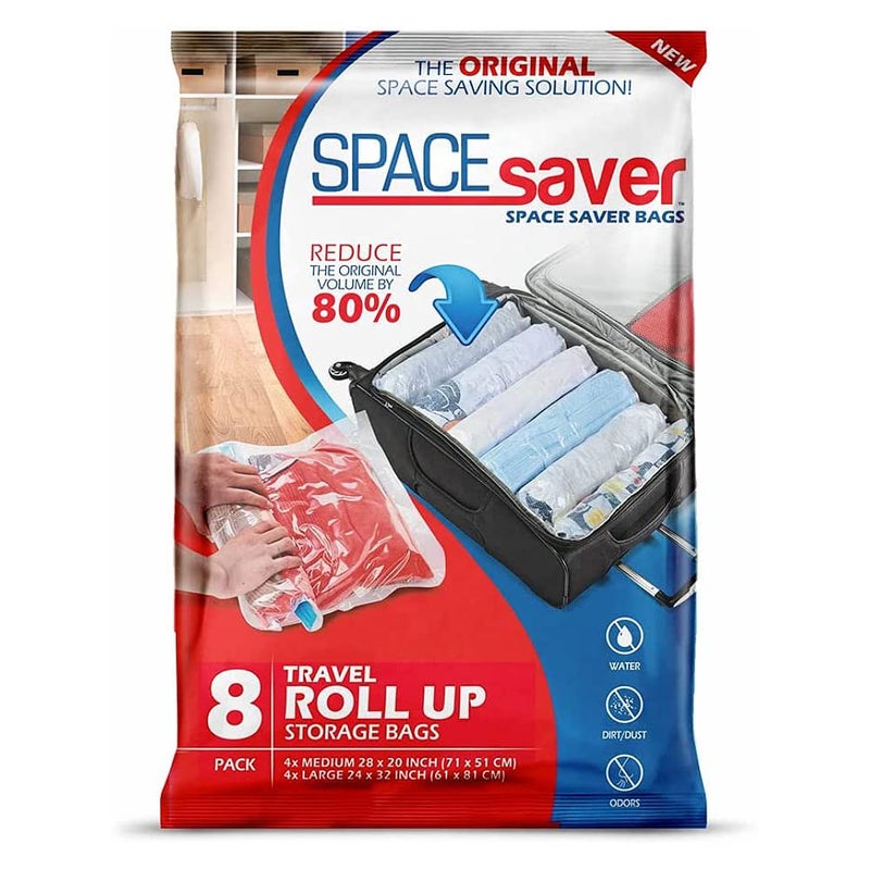 Spacesaver Premium Rollup Storage Bags for Max Space Saving 80 More Storage No Pump or Vacuum Needed  Perfect for traveling Travel 8 Pack
