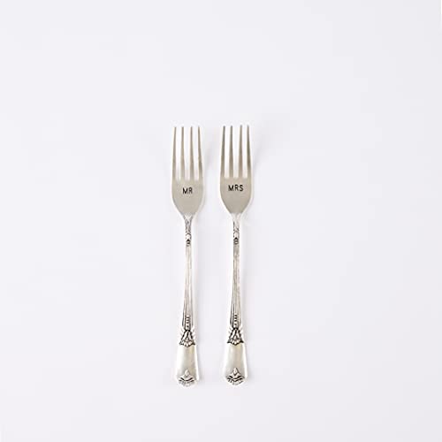 Mud Pie Mr. & Mrs. Plate & Fork Set, White (4235006) - Image 4