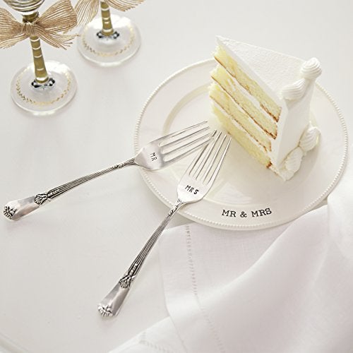 Mud Pie Mr. & Mrs. Plate & Fork Set, White (4235006) - Image 2