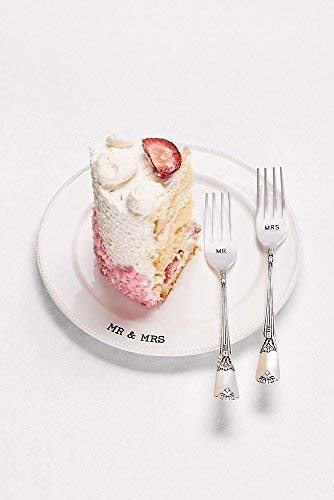 Mud Pie Mr. & Mrs. Plate & Fork Set, White (4235006) - Image 3