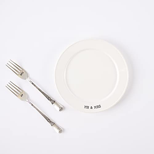 Mud Pie Mr. & Mrs. Plate & Fork Set, White (4235006) - Image 5