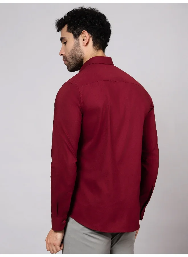 Beyoung BEYOUNG Burgundy Plain Cotton Shirts