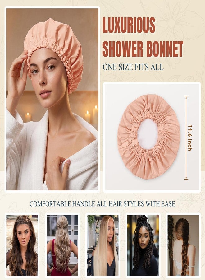 Edoneery Reusable Shower Cap for Women, Large Waterproof Shower Bonnet with Elastic Band, Washable Bath Hair Cap for Long, Curly Hair, Braids, Daily Shower, Home Spa, Travel(Peachy Pink - Image 5