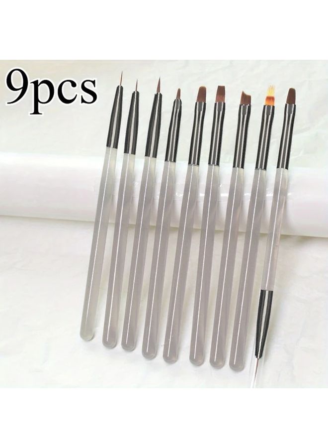9 Pcs Transparent Brown Nail Art Brush Set with Dual Ended Cleaning Pen and Manicure Tools - Image 2