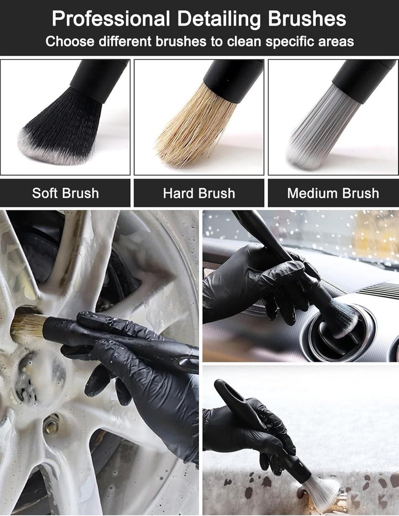 Juformin 10PCS Car Detailing Brush Set - Multi-Functional Brushes with Microfiber Suede Towel & Natural Cleaning Gel, Complete Car Interior & Exterior Detailing Kit - Image 2
