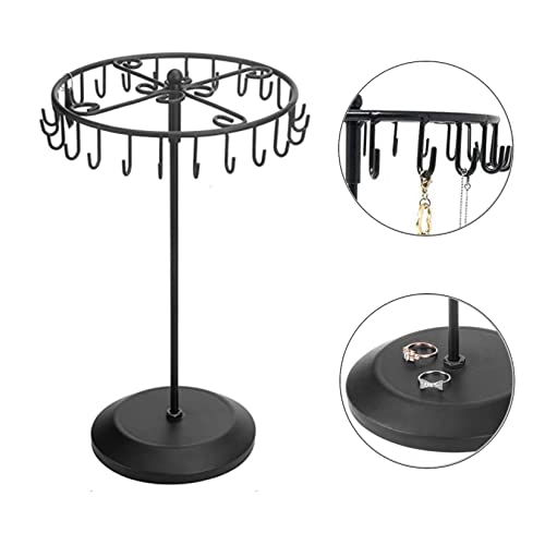 Qaeoity Rotating Necklace Holder Jewelry Organizer Display Stand 15.7-Inch with 23 Hooks (long-black) - Image 4