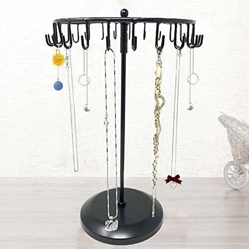 Qaeoity Rotating Necklace Holder Jewelry Organizer Display Stand 15.7-Inch with 23 Hooks (long-black) - Image 5