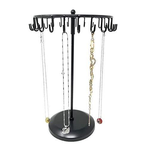 Qaeoity Rotating Necklace Holder Jewelry Organizer Display Stand 15.7-Inch with 23 Hooks (long-black) - Image 3