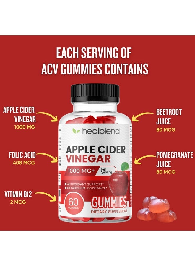 healblend فيتامينات هيلبليند من خل التفاح على شكل جومي 1000 ملغ لكل حصة - 60 حبة - فيتامين ب12، رمان وعصير الشمندر، خالي من الجيلاتين، خالي من الغلوتين، نباتي وغير معدل وراثيًا - Image 3