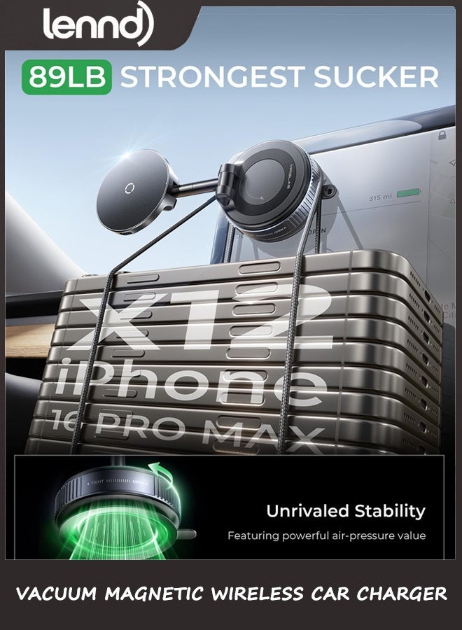 LENND 15W Car Mount Charger, Vacuum Magnetic Wireless Car Charger for Android mobile phone Accessories, Suction Cup Phone Mount Charger for iPhone 17 16 16e 15 14 13 with Case ﻿ - Image 4