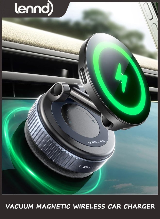 LENND 15W Car Mount Charger, Vacuum Magnetic Wireless Car Charger for Android mobile phone Accessories, Suction Cup Phone Mount Charger for iPhone 17 16 16e 15 14 13 with Case ﻿ - Image 1