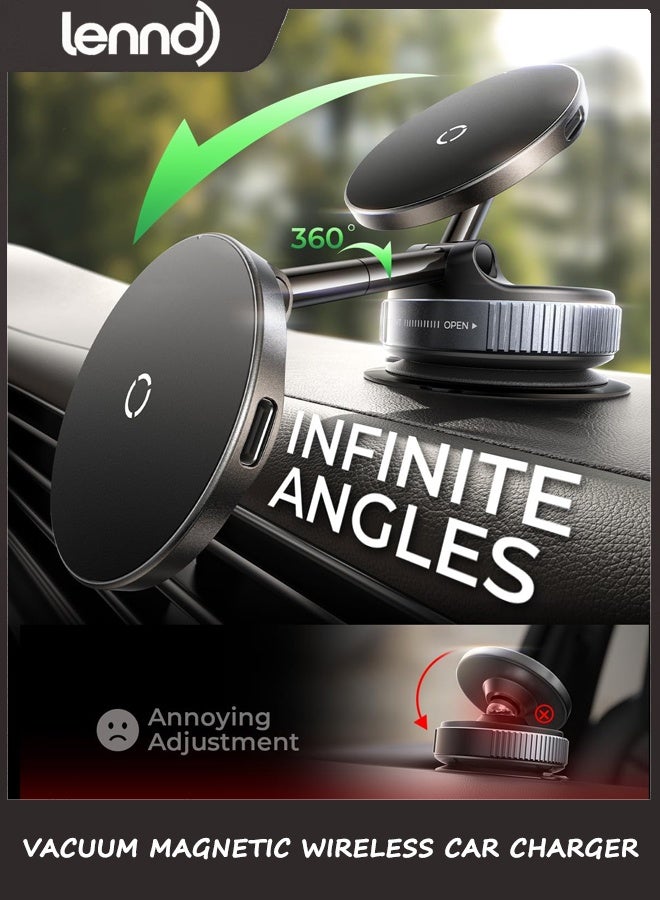 LENND 15W Car Mount Charger, Vacuum Magnetic Wireless Car Charger for Android mobile phone Accessories, Suction Cup Phone Mount Charger for iPhone 17 16 16e 15 14 13 with Case ﻿ - Image 5
