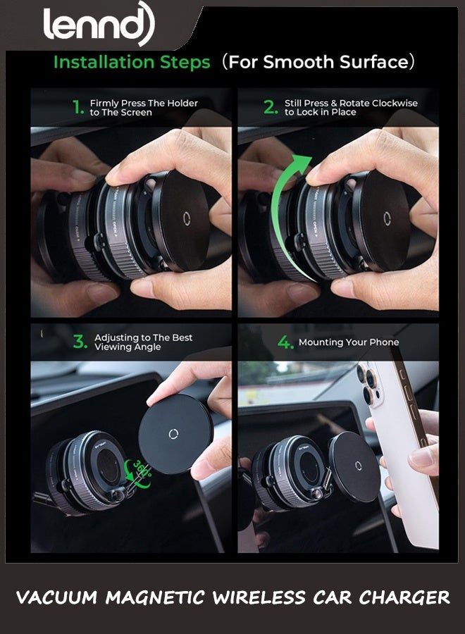 LENND 15W Car Mount Charger, Vacuum Magnetic Wireless Car Charger for Android mobile phone Accessories, Suction Cup Phone Mount Charger for iPhone 17 16 16e 15 14 13 with Case ﻿ - Image 2